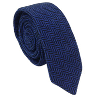 Gravata e lenço de bolso masculinos em tweed azul, estilo clássico britânico, em lã espinha de peixe.
