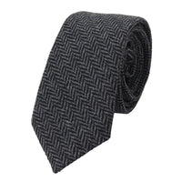 Gravata e lenço de bolso masculinos em tweed cor carvão, estilo clássico britânico, em lã espinha de peixe.