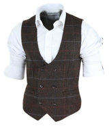 Colete Cavani Tommy masculino em tweed marrom com estampa espinha de peixe