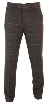 Cavani Tommy - Calças Clássicas Vintage Masculinas em Tweed Espinha de Peixe com Estampa Xadrez