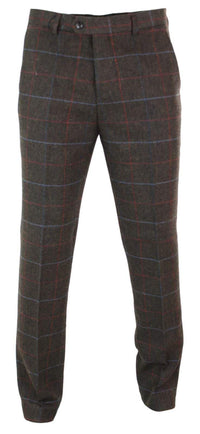 Cavani Tommy - Calças Clássicas Vintage Masculinas em Tweed Espinha de Peixe com Estampa Xadrez