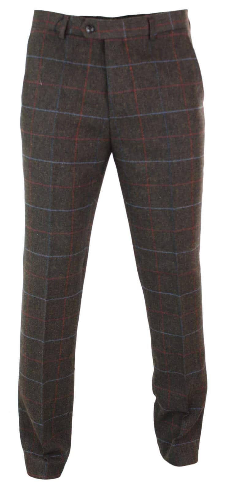 Cavani Tommy - Calças Clássicas Vintage Masculinas em Tweed Espinha de Peixe com Estampa Xadrez