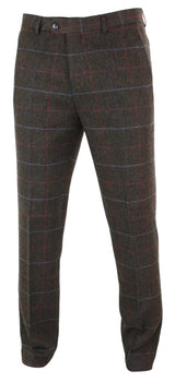 Cavani Tommy - Calças Clássicas Vintage Masculinas em Tweed Espinha de Peixe com Estampa Xadrez