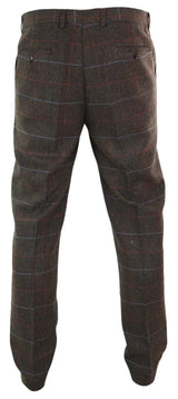 Cavani Tommy - Calças Clássicas Vintage Masculinas em Tweed Espinha de Peixe com Estampa Xadrez