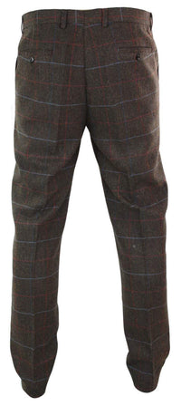 Cavani Tommy - Calças Clássicas Vintage Masculinas em Tweed Espinha de Peixe com Estampa Xadrez