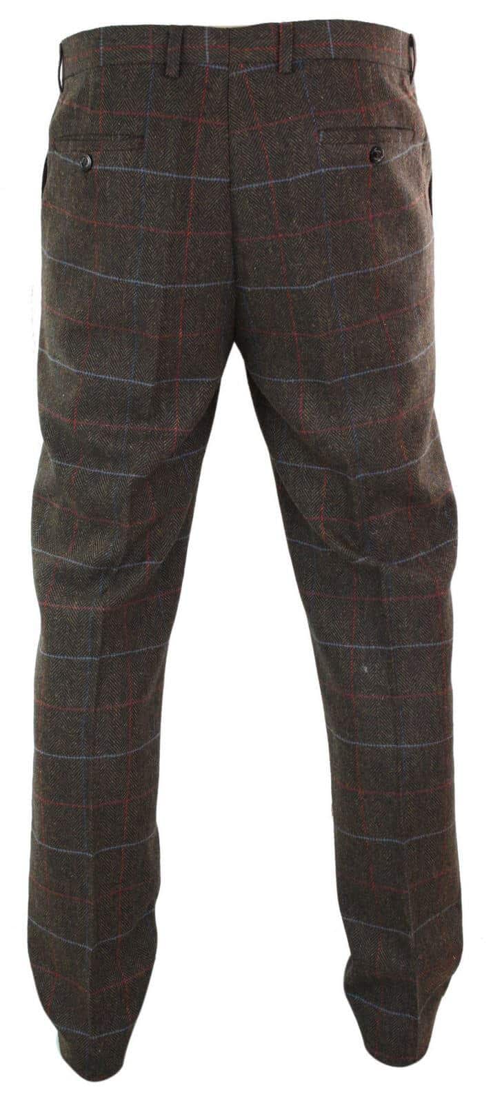 Cavani Tommy - Calças Clássicas Vintage Masculinas em Tweed Espinha de Peixe com Estampa Xadrez