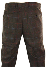 Cavani Tommy - Calças Clássicas Vintage Masculinas em Tweed Espinha de Peixe com Estampa Xadrez
