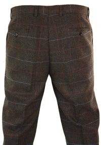 Cavani Tommy - Calças Clássicas Vintage Masculinas em Tweed Espinha de Peixe com Estampa Xadrez
