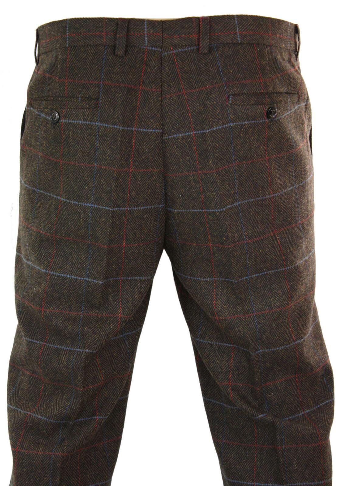 Cavani Tommy - Calças Clássicas Vintage Masculinas em Tweed Espinha de Peixe com Estampa Xadrez