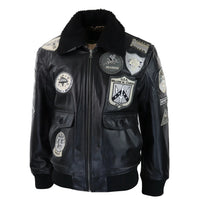 Jaqueta masculina Topgun Maverick preta e cinza, estilo aviador, com emblemas dos EUA e forro de pele preta.