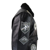 Jaqueta masculina Topgun Maverick preta e cinza, estilo aviador, com emblemas dos EUA e forro de pele preta.