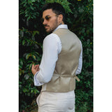 TP-10 - Conjunto de Terno Masculino de Verão com Colete e Calça em Linho, Ideal para Casamentos em Tons Creme e Bege