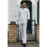 TP-10 - Conjunto de Terno Masculino de Verão com Colete e Calça em Linho, Ideal para Casamentos em Tons Creme e Bege
