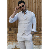 TP-10 - Conjunto de Terno Masculino de Verão com Colete e Calça em Linho, Ideal para Casamentos em Tons Creme e Bege