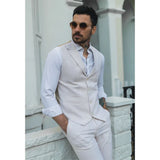 TP-10 - Conjunto de Terno Masculino de Verão com Colete e Calça em Linho, Ideal para Casamentos em Tons Creme e Bege