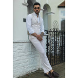 TP-10 - Conjunto de Terno Masculino de Verão com Colete e Calça em Linho, Ideal para Casamentos em Tons Creme e Bege