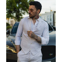 TP-11 - Conjunto de terno masculino de verão, colete e calça em linho cinza claro para casamentos.