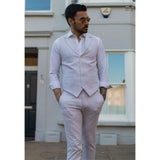 TP-11 - Conjunto de terno masculino de verão, colete e calça em linho cinza claro para casamentos.