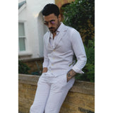 TP-11 - Conjunto de terno masculino de verão, colete e calça em linho cinza claro para casamentos.