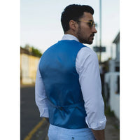 TP-12 - Conjunto de Terno Masculino de Verão com Colete e Calça em Linho Azul Royal para Casamentos