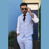 TP-13 - Conjunto de Terno Masculino de Verão com Colete e Calça em Linho Azul Bebê para Casamentos
