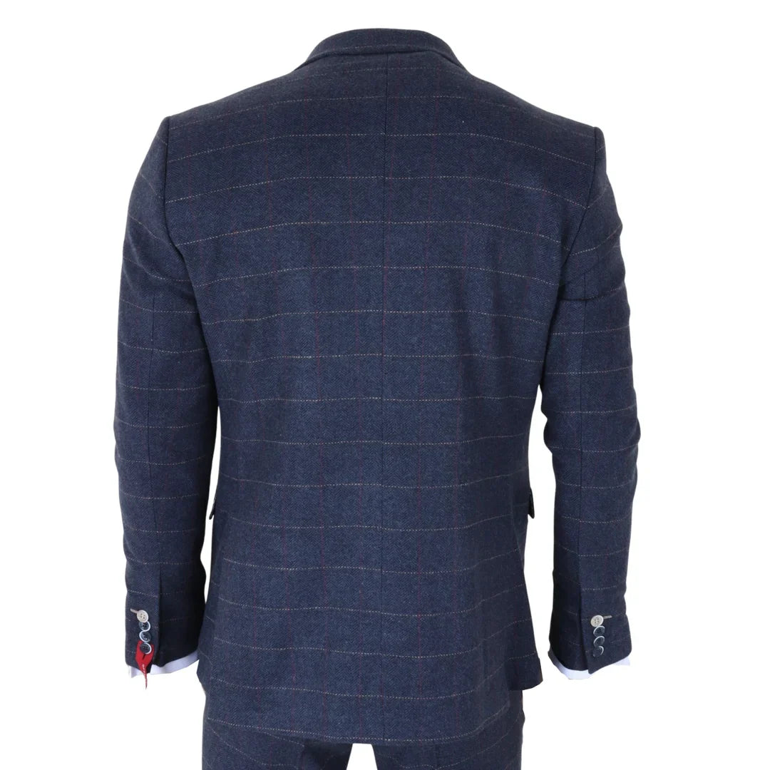 TP-32 - Terno de 3 peças em tweed azul-marinho estilo Gatsby para homens