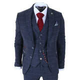 TP-32 - Terno de 3 peças em tweed azul-marinho estilo Gatsby para homens