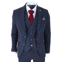 TP-32 - Terno de 3 peças em tweed azul-marinho estilo Gatsby para homens