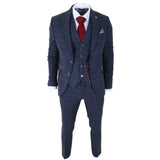 TP-32 - Terno de 3 peças em tweed azul-marinho estilo Gatsby para homens