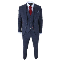 TP-32 - Terno de 3 peças em tweed azul-marinho estilo Gatsby para homens