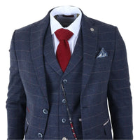 TP-32 - Terno de 3 peças em tweed azul-marinho estilo Gatsby para homens