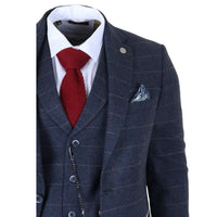 TP-32 - Terno de 3 peças em tweed azul-marinho estilo Gatsby para homens