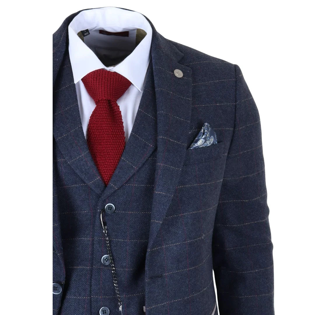 TP-32 - Terno de 3 peças em tweed azul-marinho estilo Gatsby para homens