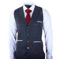 TP-32 - Terno de 3 peças em tweed azul-marinho estilo Gatsby para homens