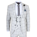 TP-33 - Terno masculino de três peças com corte sob medida e estampa xadrez cinza.
