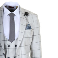 TP-33 - Terno masculino de três peças com corte sob medida e estampa xadrez cinza.