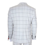 TP-33 - Terno masculino de três peças com corte sob medida e estampa xadrez cinza.