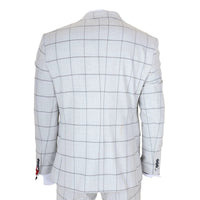 TP-33 - Terno masculino de três peças com corte sob medida e estampa xadrez cinza.