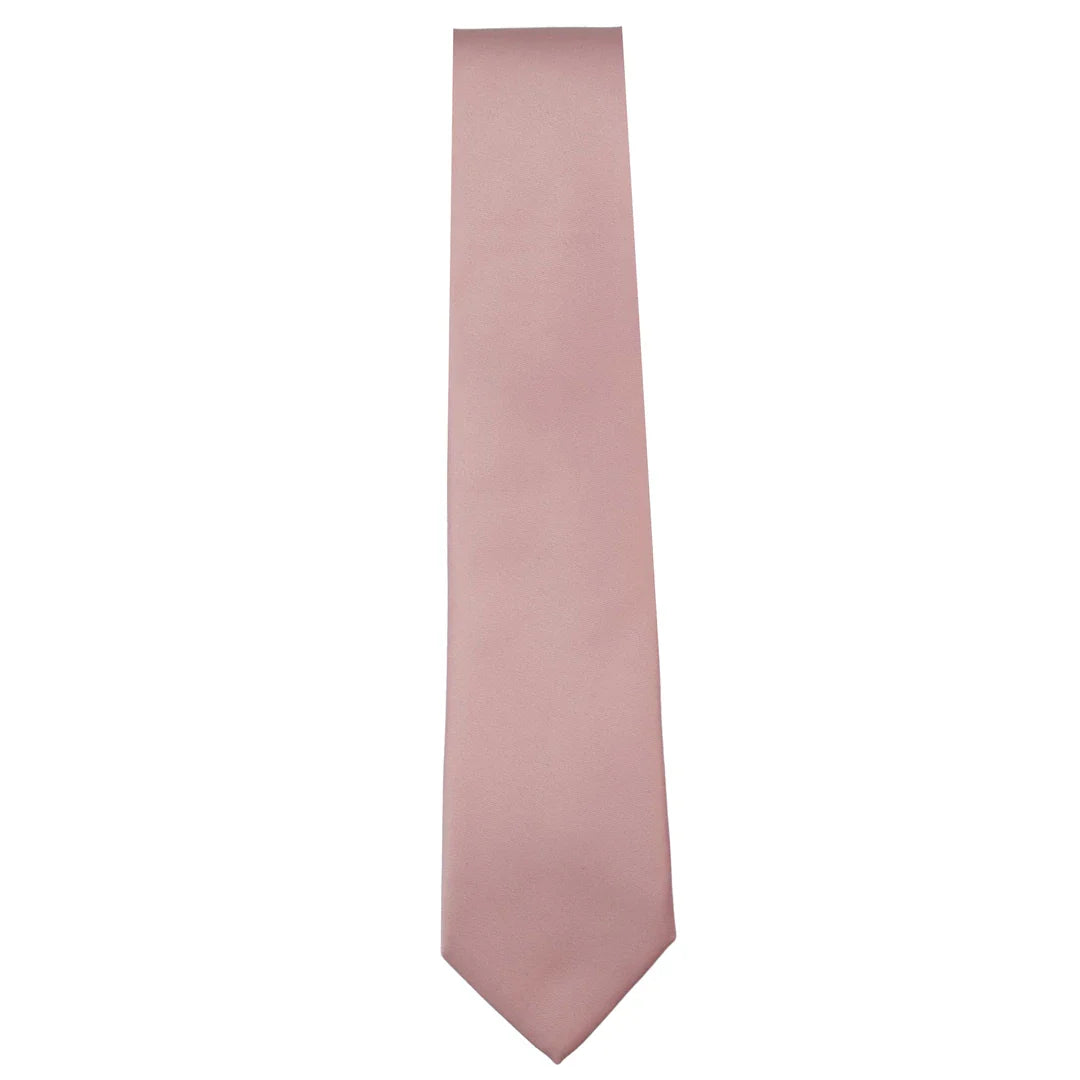 Gravata e lenço de bolso masculinos em cetim de seda rosa claro pêssego.