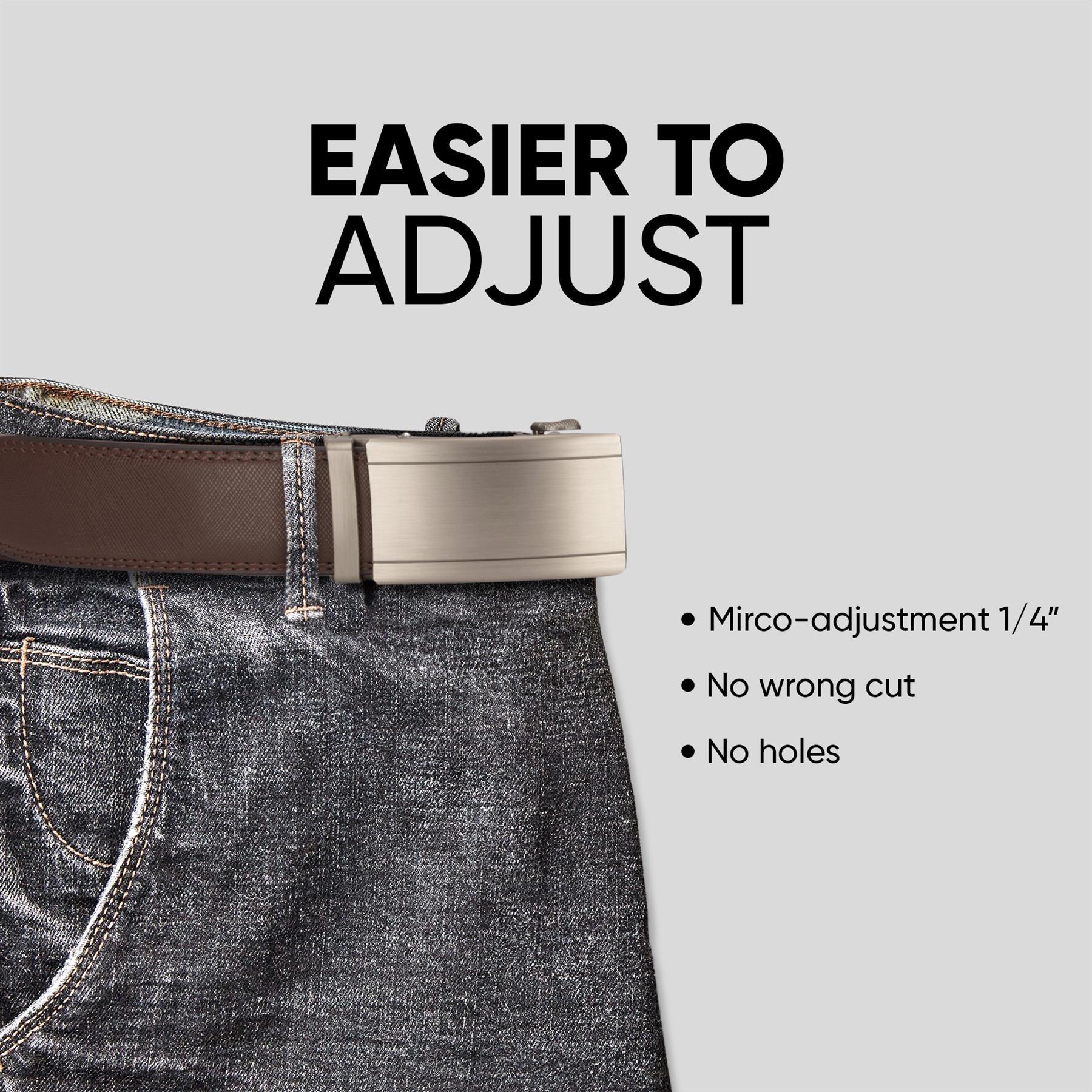 Cinto masculino de couro marrom com catraca para calças jeans e sociais, 35 mm, ajustável a qualquer tamanho.