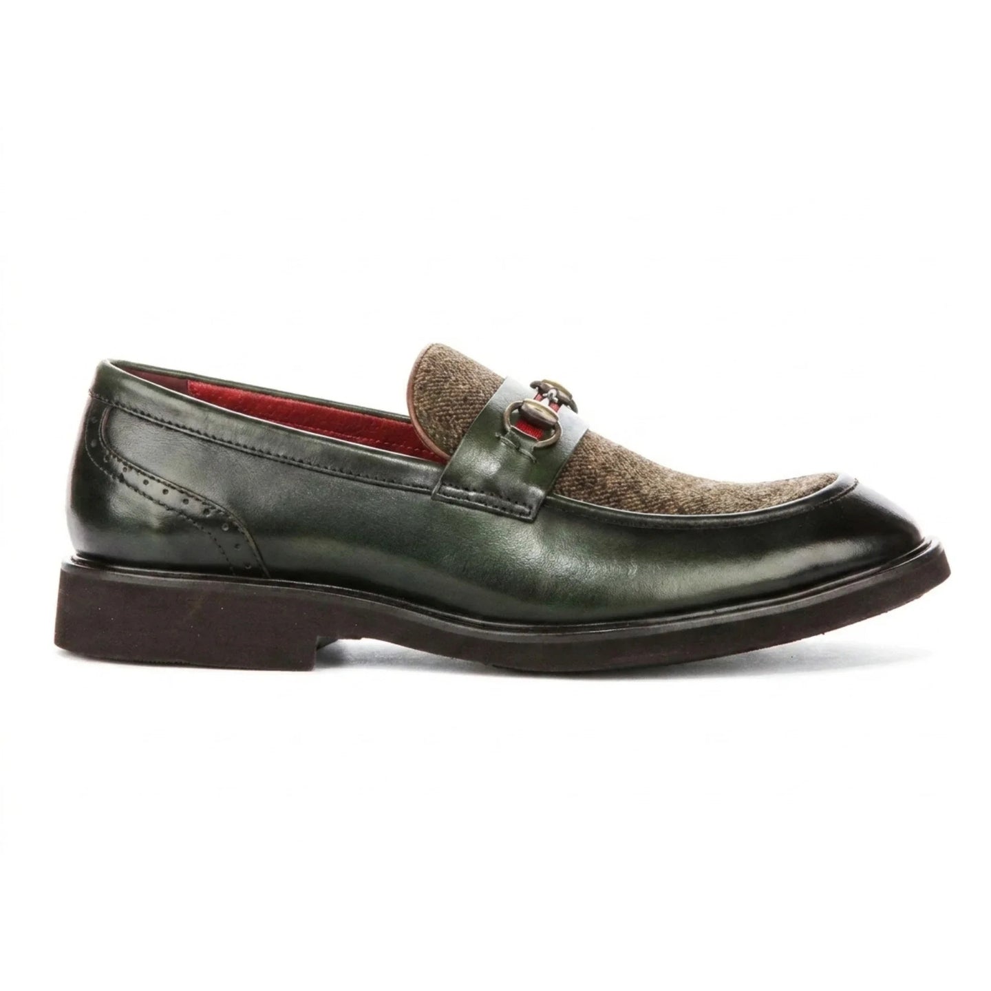 Tristian - Mocassins masculinos em tweed espinha de peixe verde em couro