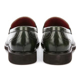 Tristian - Mocassins masculinos em tweed espinha de peixe verde em couro