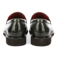 Tristian - Mocassins masculinos em tweed espinha de peixe verde em couro