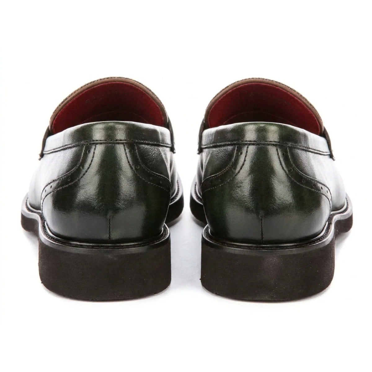 Tristian - Mocassins masculinos em tweed espinha de peixe verde em couro