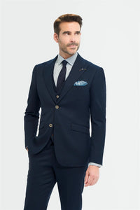 Tropez - Terno masculino de 3 peças azul-marinho com corte sob medida