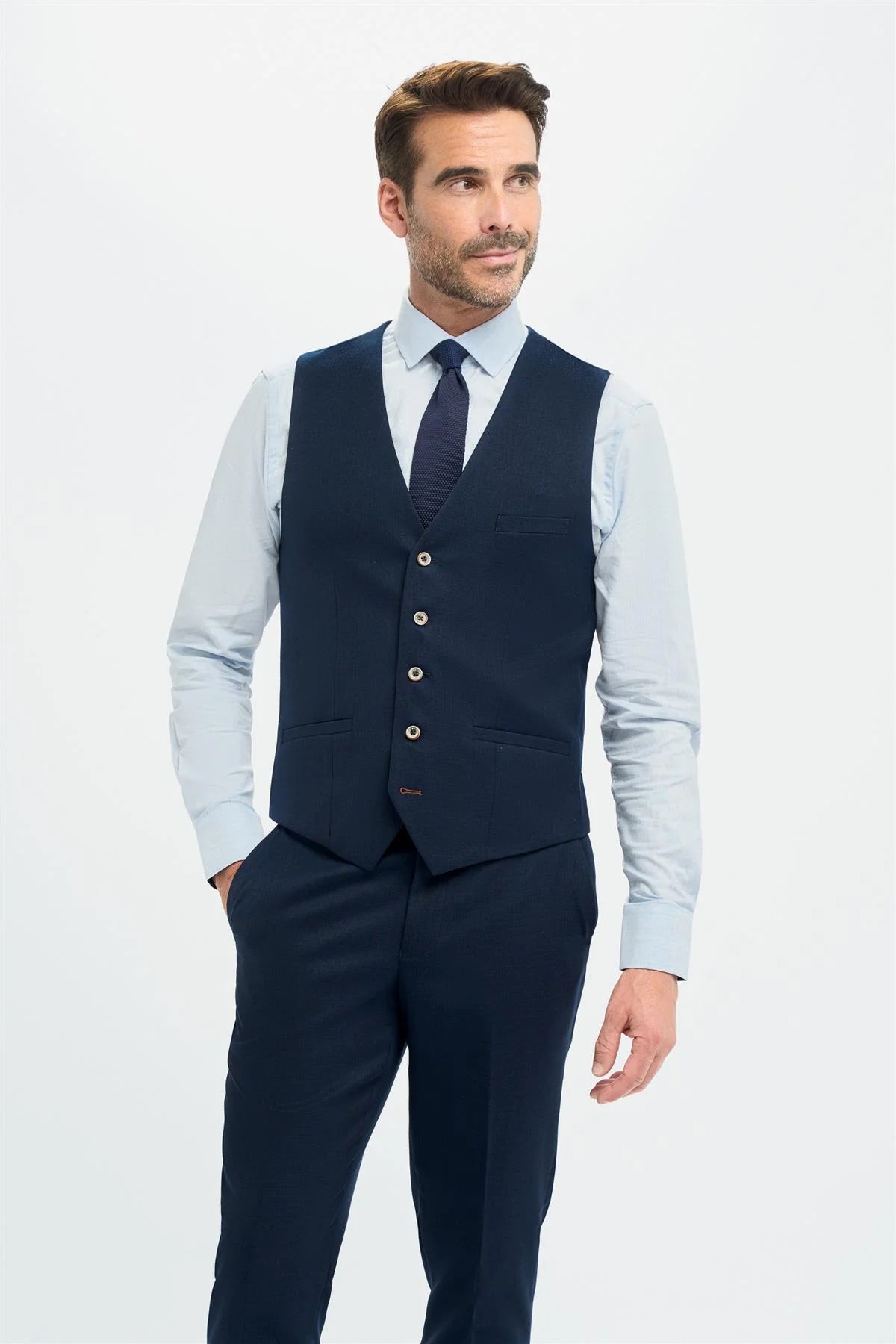 Tropez - Terno masculino de 3 peças azul-marinho com corte sob medida