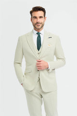 Tropez - Terno masculino de 3 peças verde sálvia com corte sob medida