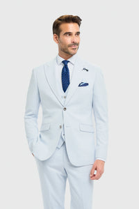 Tropez - Terno masculino de 3 peças azul celeste com corte sob medida