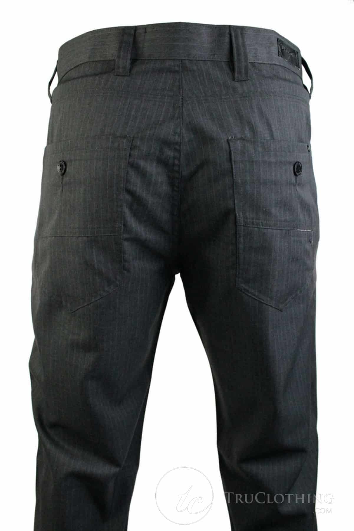 Calça masculina risca de giz, corte reto, elegante e casual, cinza, comprimento curto ou regular, para o trabalho de escritório.