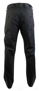 Calça masculina risca de giz, corte reto, elegante e casual, cinza, comprimento curto ou regular, para o trabalho de escritório.